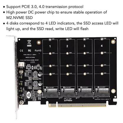 M.2 NVME SSD To PCIE X16 Adapter 4 Port NVMe To PCI-e Host Expansion Card Kit