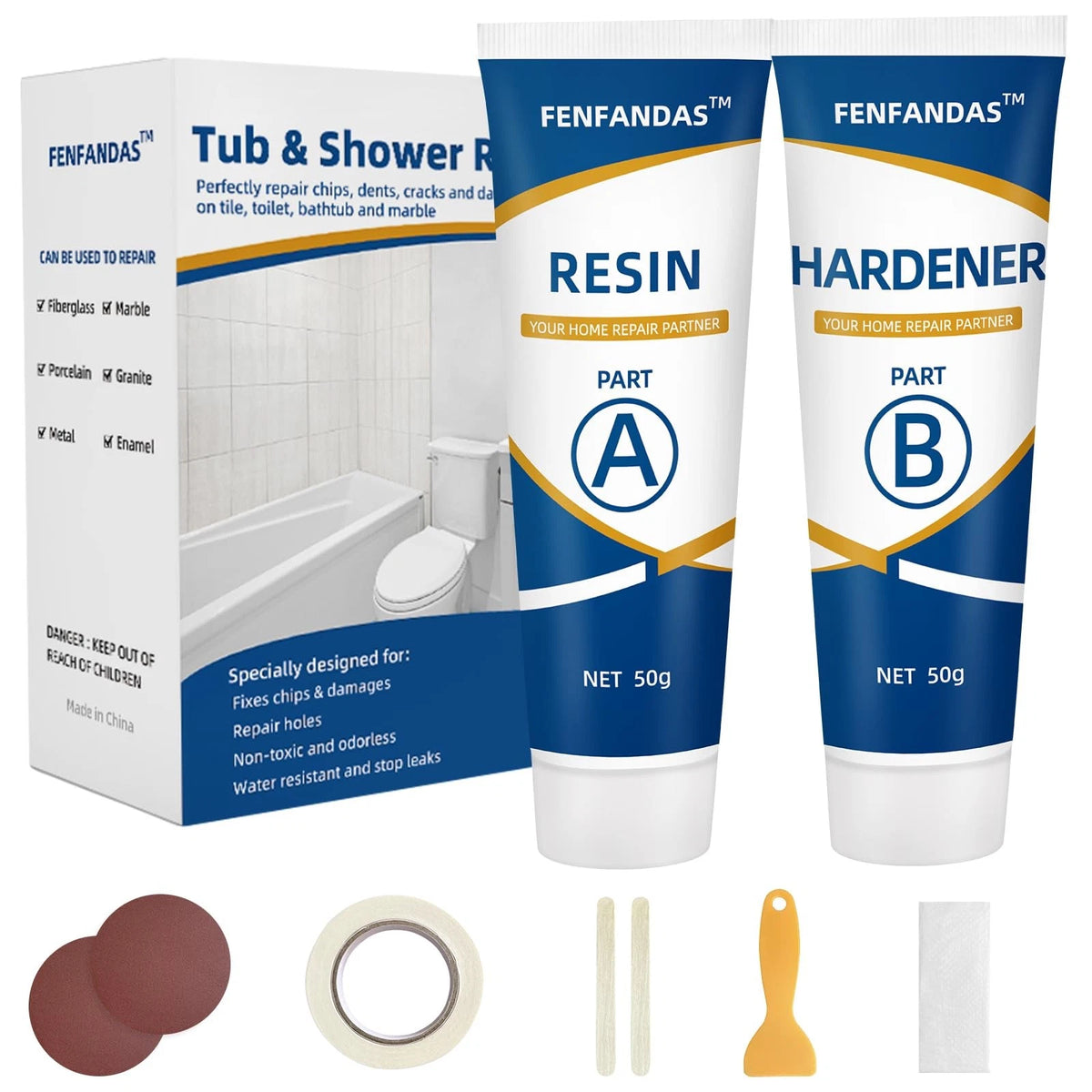 Tub and Shower Repair Kit White, Fiberglass Porcelain White