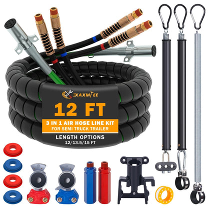 XaXmTee 12 FT Semi Truck Air Lines Kit with 3 Pcs Tender 12FT KIT, KIT
