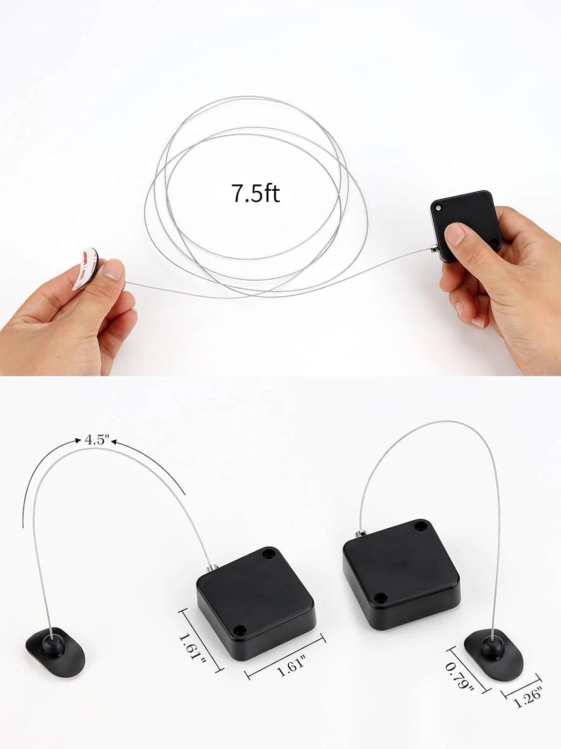 EKZ 7.5 ft Retractable Remote Control Cable Tether Lock with 2 Pcs, Black