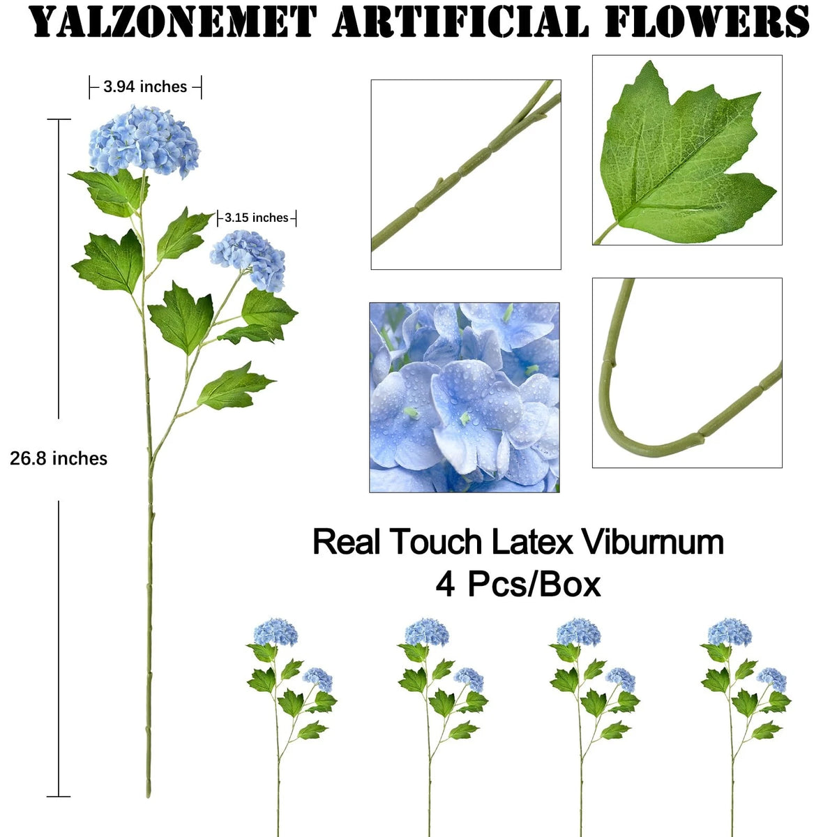YalzoneMet 4 Pcs Artificial 26.8 inches x 3.15/3.94 x 4 pcs, Sky Blue