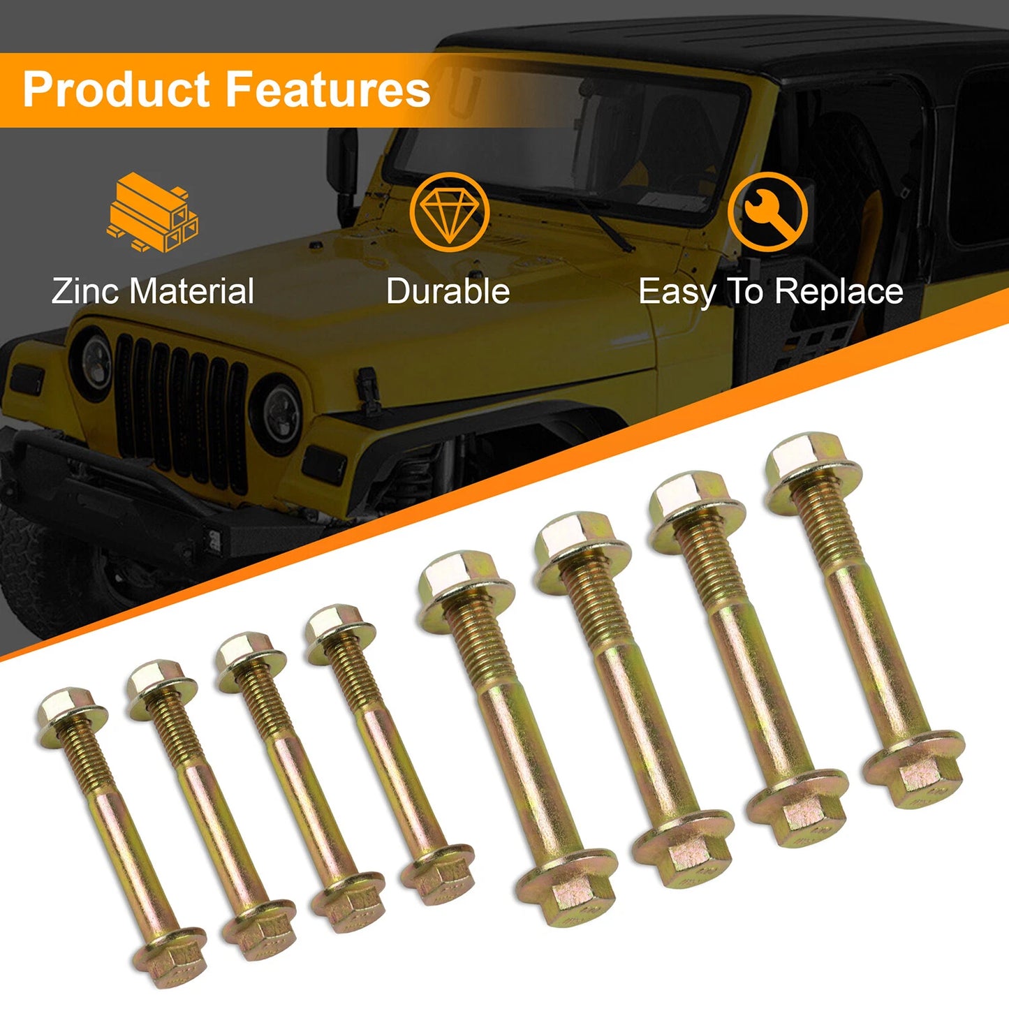 Control Arm Bolts  Compatible with 1997-2006 Jeep Wrangler TJ's and LJ's