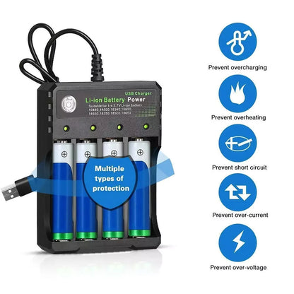 4-Slots USB Battery Charger Fits For Rechargeable Lithium Li-ion Batteries 3.7V