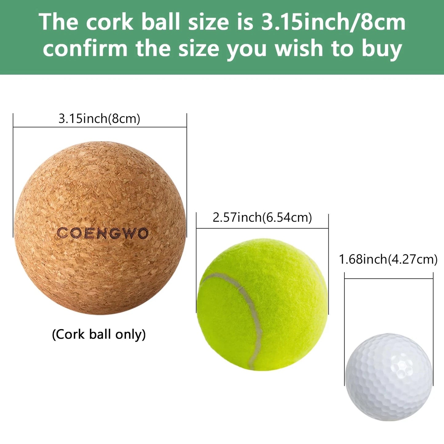 COENGWO Cork Massage Ball, Myofascial Release Yoga 3 Inch(No Bag)