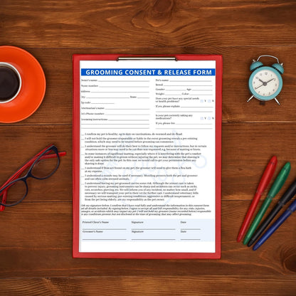 Pet Grooming Intake, Consent & Release Form | 50 Pack 8.5x11 inches, Blue