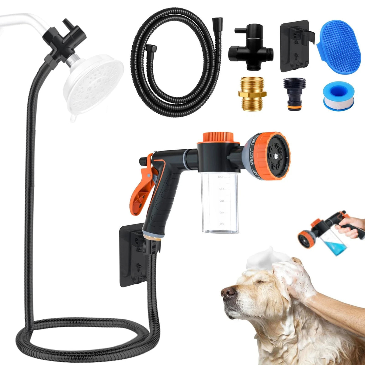 Dog Washing Hose Attachment for Pet Bathing with 2m/79inches Hose, Black