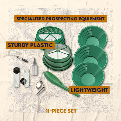 SE 11-Piece Gold Panning Kit - Complete Prospecting Set GP5-KIT111, Green