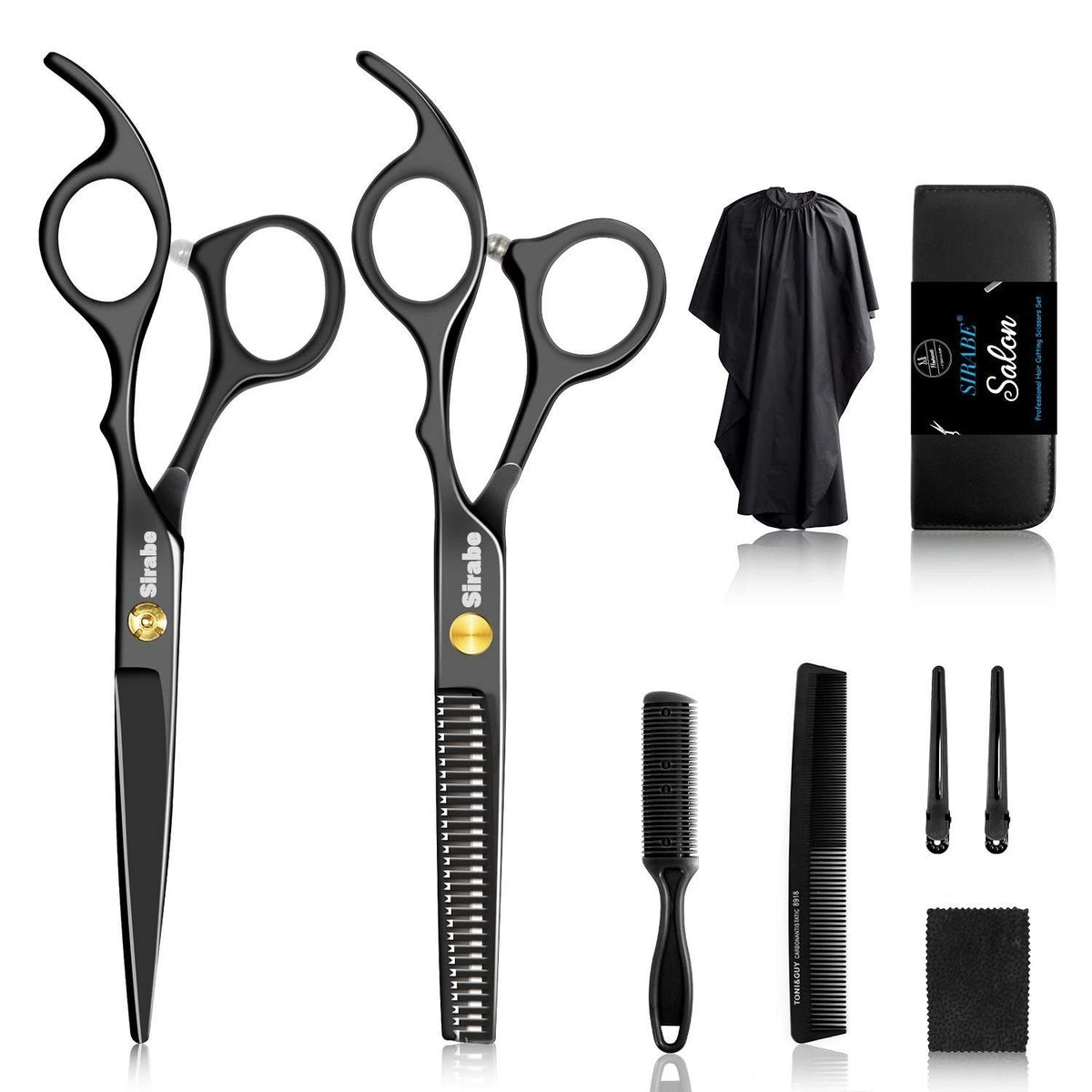 Sirabe 10 PCS Hair Cutting Scissors Set, Professional 10 Piece Black