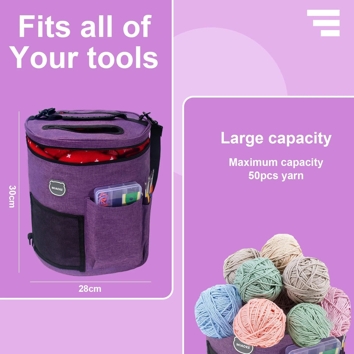 MIAOKE 79pc Crochet Kit, Large Knitting Bag Yarn Storage Large, purple