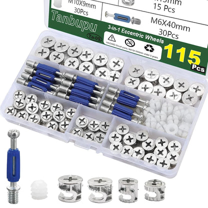 115PCS Cam Locks for Furniture,3-in-1 Eccentric Hardware 115pcs, Silver