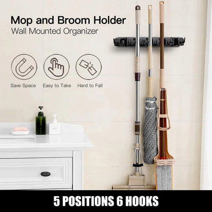 IMILLET 2 Pack Mop and Broom Holder, Wall Mounted Organizer 16 inches, 2