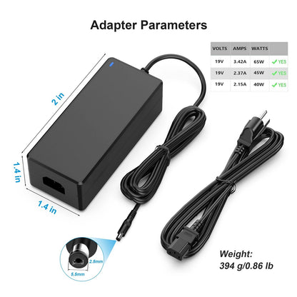 19V Power Supply Adapter 3.42A 65W AC/DC Converter Transformer 100V~240V AC...