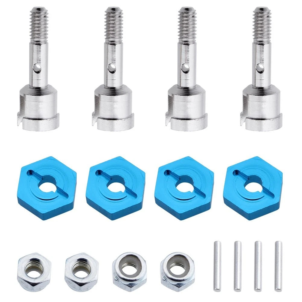 Hobbypark 7mm to 12mm Aluminum Wheel Hex Hub Convert Adapter & Axle Blue