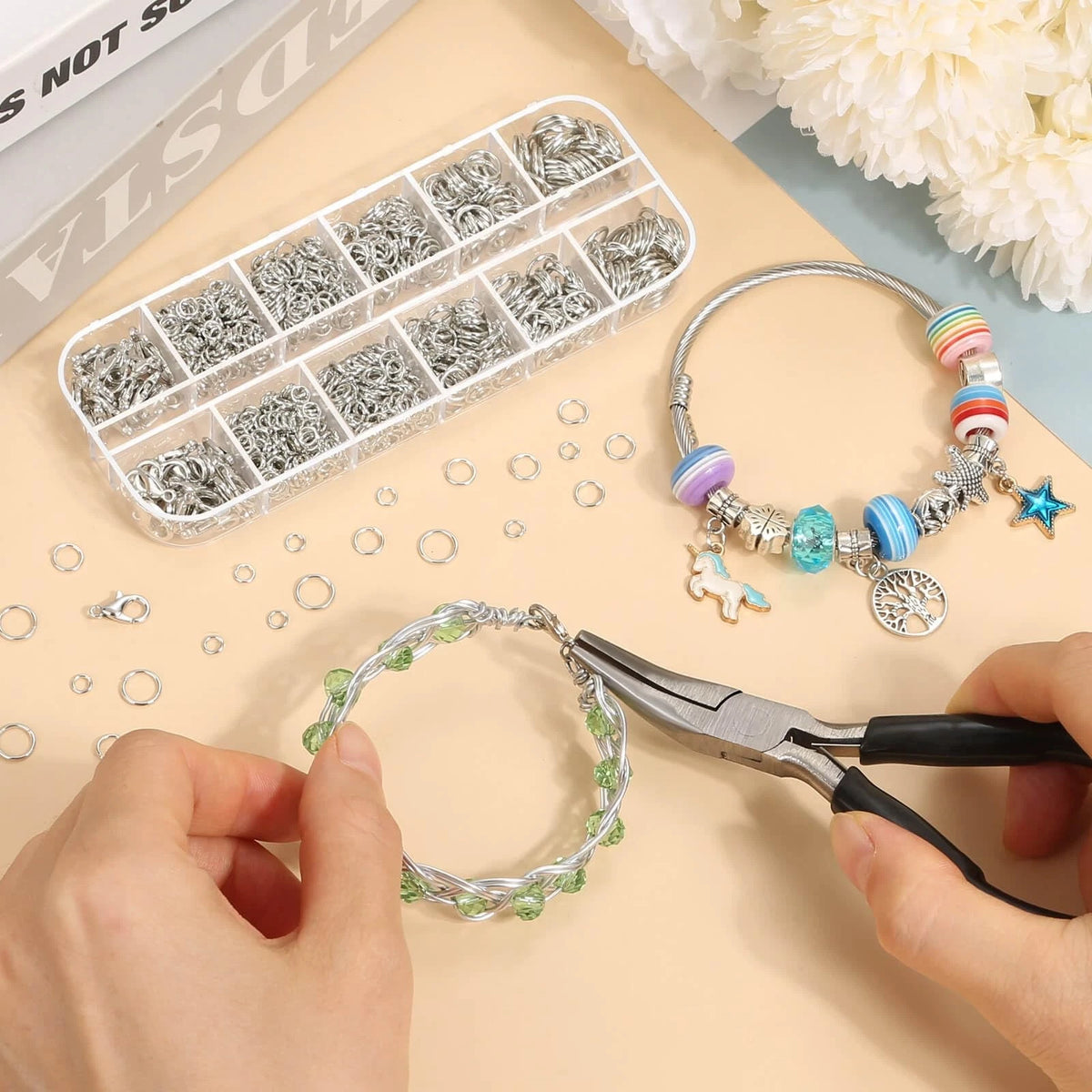 Anezus 1200PCS Jump Rings for Jewelry 4 mm, 5 6 7 8 Silver
