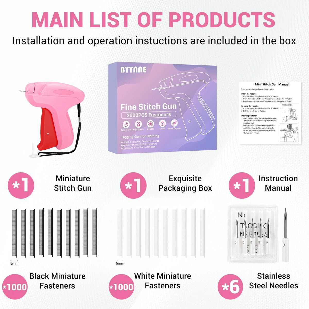 Stitch Gun for Clothes - Handheld Quick Clothing Fixer - Tagging Pink Red
