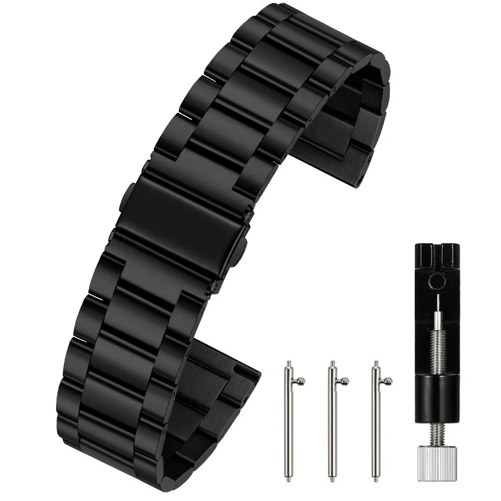 Berfine 20mm Quick Release Watch Strap,Premium Solid Stainless 20mm, Black