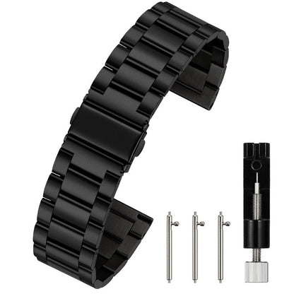 Berfine 20mm Quick Release Watch Strap,Premium Solid Stainless 20mm, Black