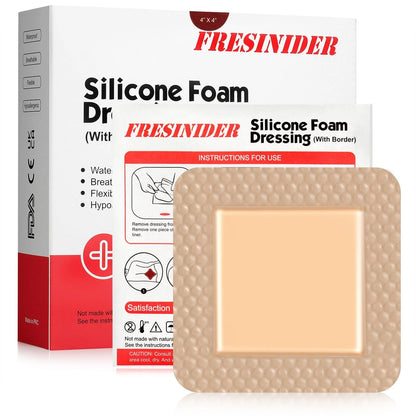 FRESINIDER Silicone Foam Dressing with Adhesive Border – 4" x ,10pack