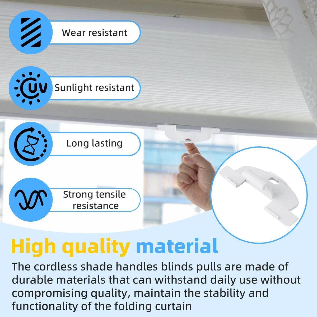 GRONGU 3/4" Lite Rise Handles Blinds Pulls Compatible with 3/4 inches, White