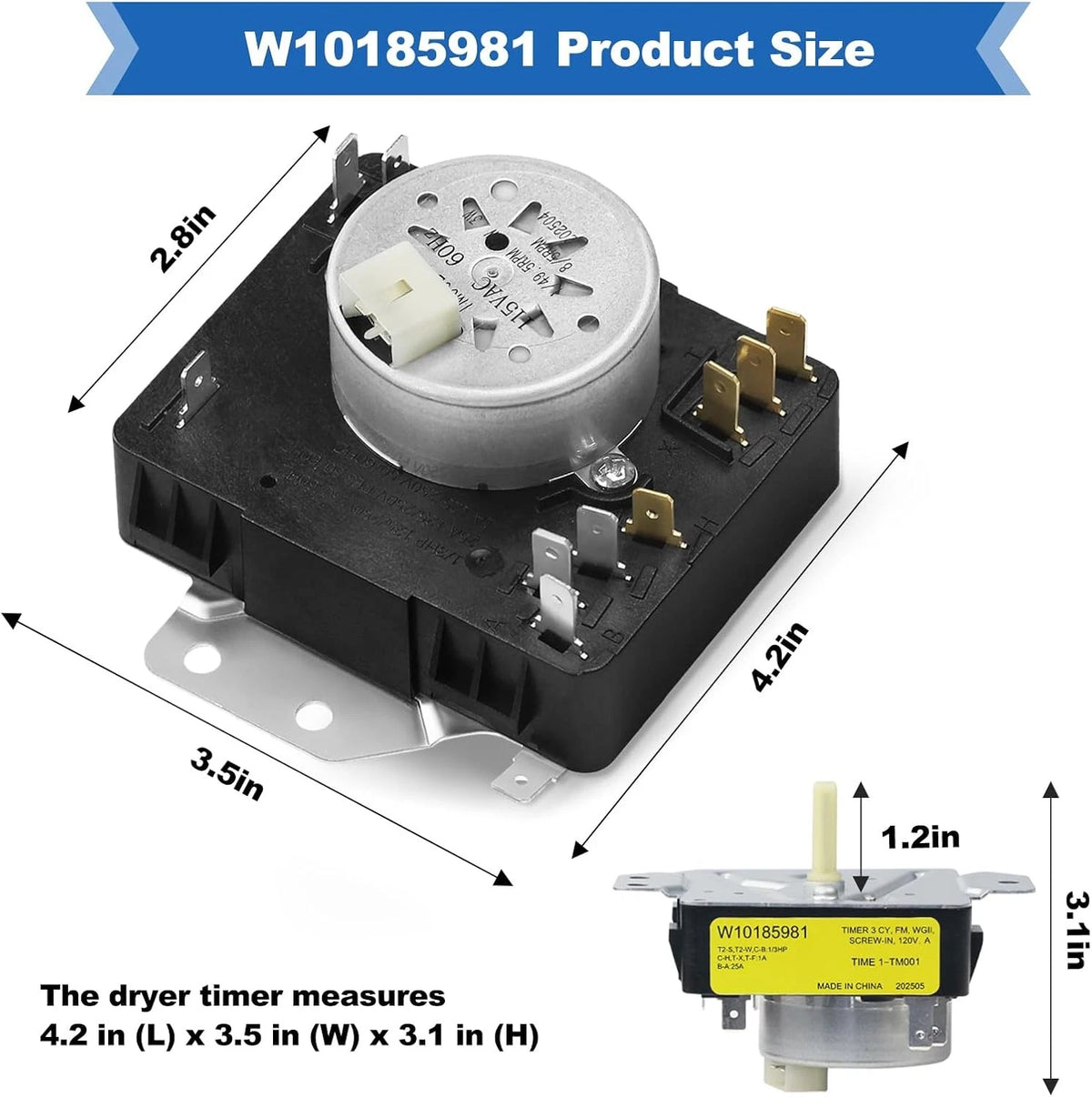 W10185981 Dryer Timer Replacement for Whirlpool Maytag KitchenAid Black