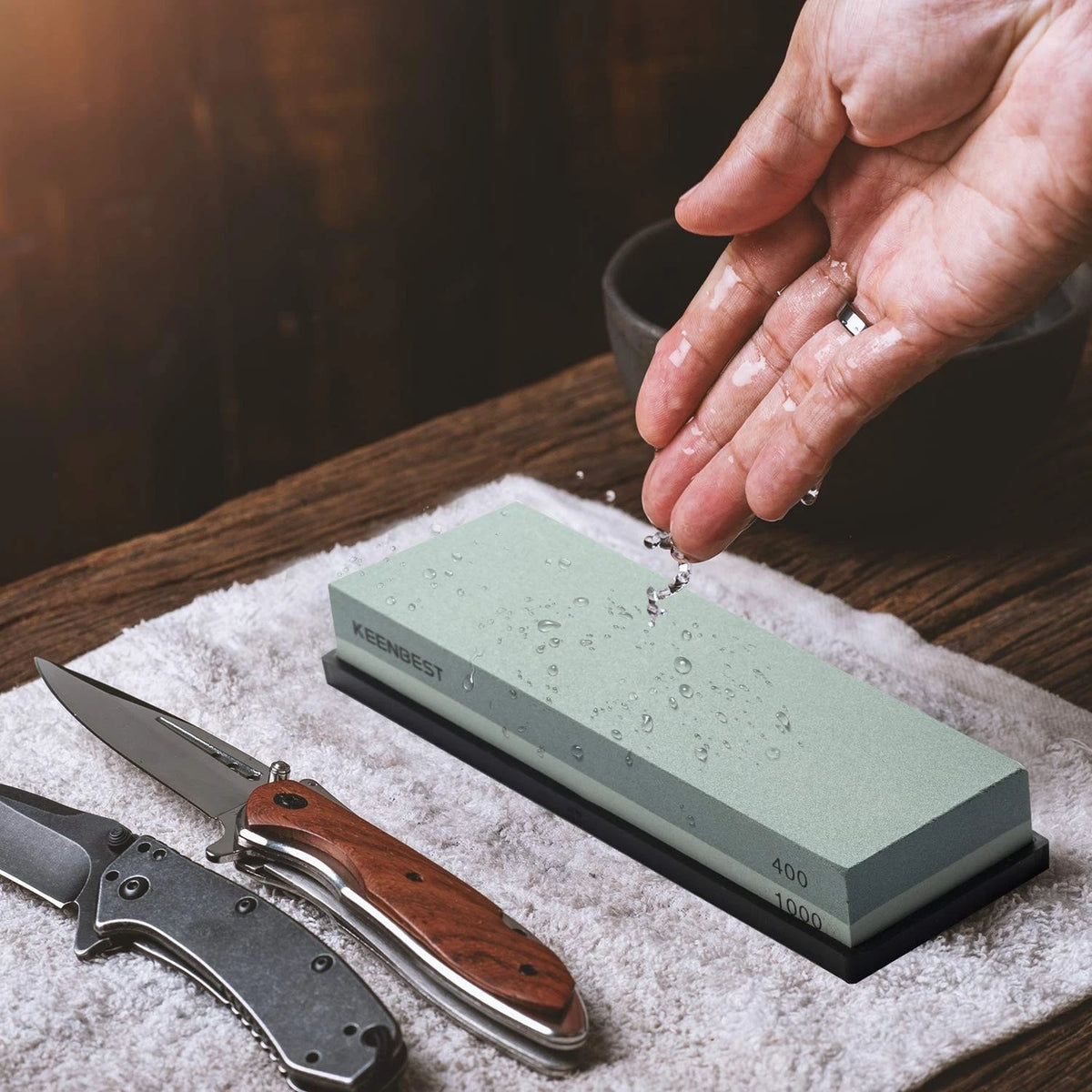 KEENBEST Actual Grit Premium Material Whetstone Set 2 Side 400 1000 Red