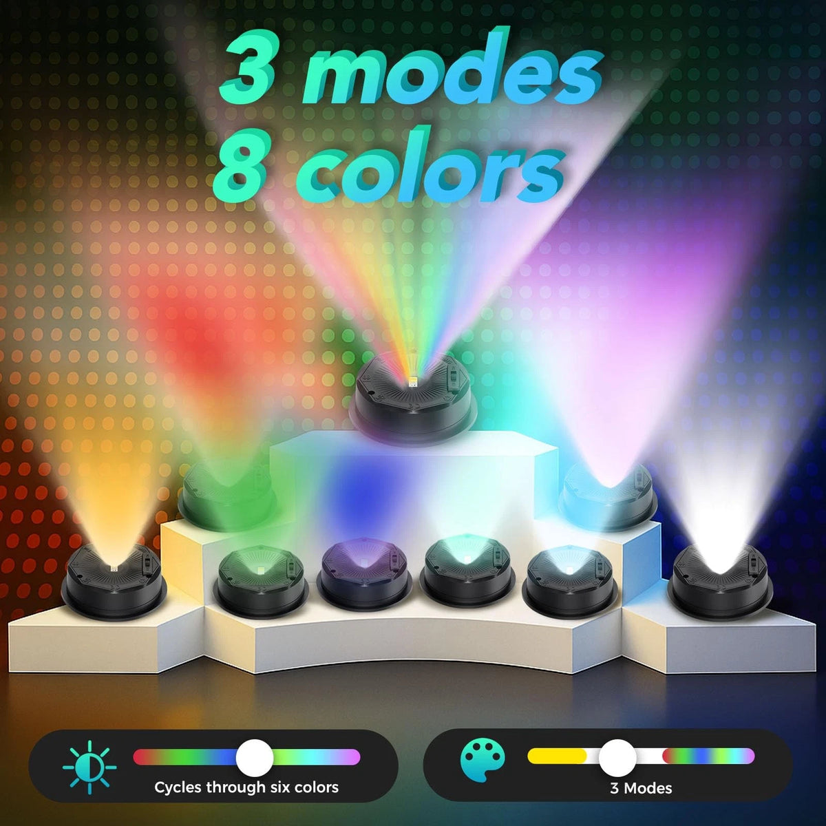 lnsyhouse Solar Light Replacement Top, 3 Mode & 8 Colors Changing Black