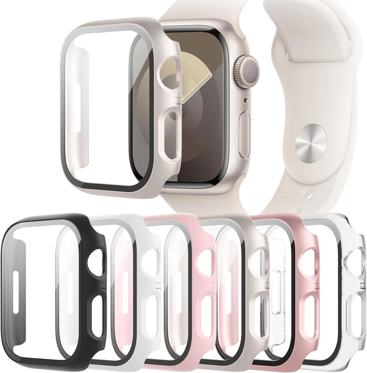 6-Pack Case Compatible 40mm, Black/Transparent/Pink/White/Starlight/Rose Gold