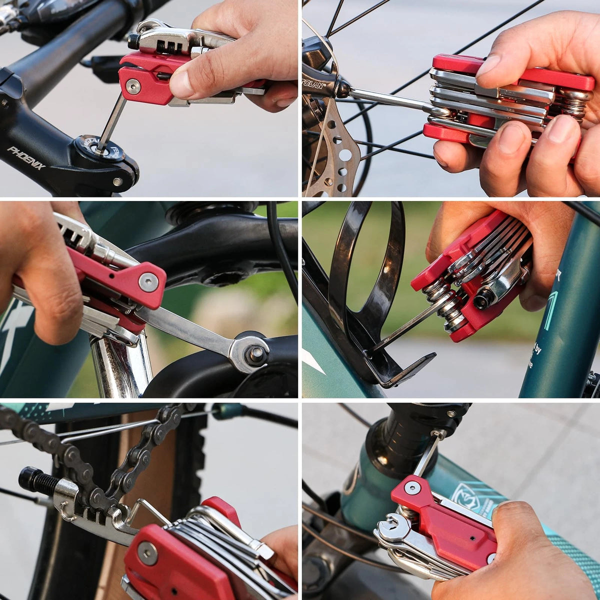 BONNEAIDE 21 Bike Repair Multitool Kit with Carry Case, Portable Silver, Red