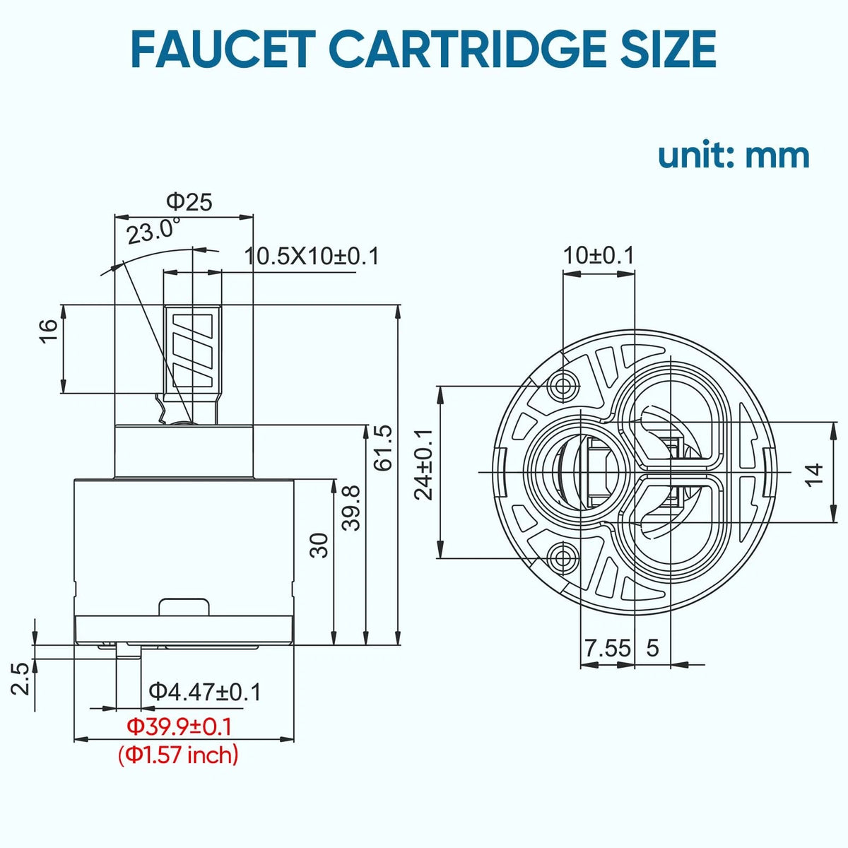 HAIRAIN Faucet Cartridge Replacement Diameter 40mm Double Sealing with Blue