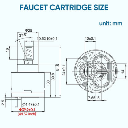 HAIRAIN Faucet Cartridge Replacement Diameter 40mm Double Sealing with Blue