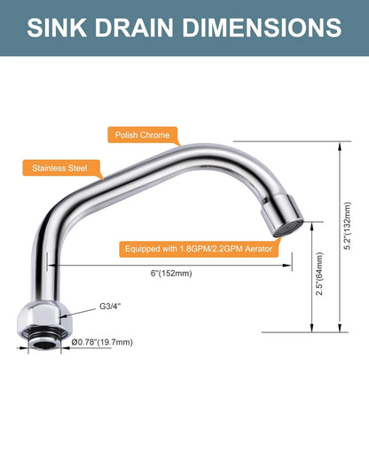 G3/4 Internal Thread Commercial Faucet Swivel Spout 6 Inch, Polished Chrome