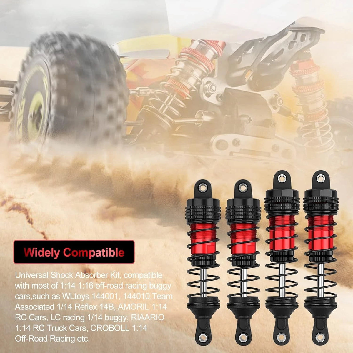 4PCS RC Oiled Shocks Absorber Set Fit for 1/12 1/14 1/16 Cars Black red