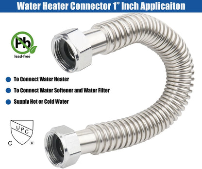 WHK 24-Inch Water Heater 1" FIP Flexible Hose 24 Inch, Stainless Steel