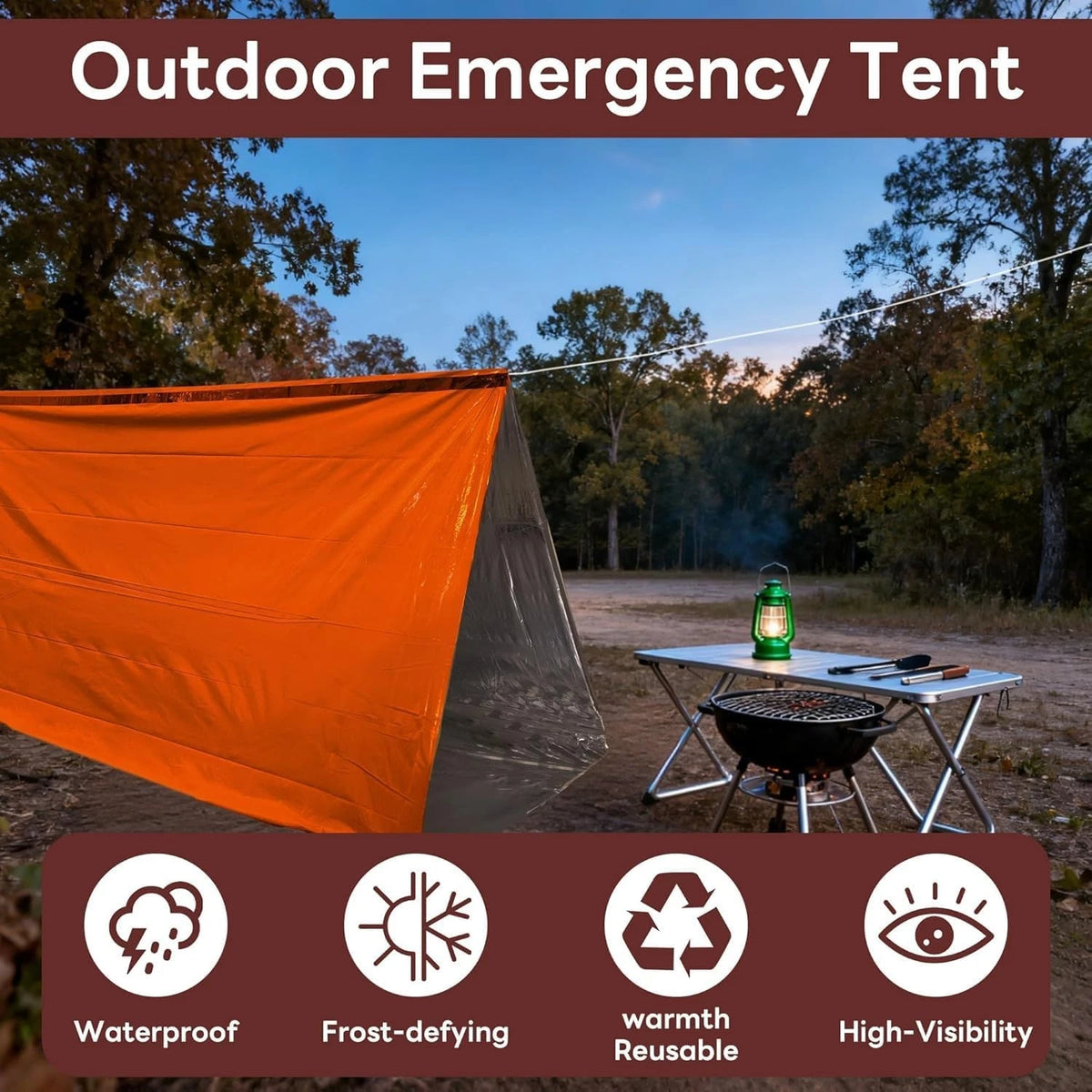 Deecam Emergency Survival Tent, 1 or 2 Person Mylar Thermal 94 x 59", Orange