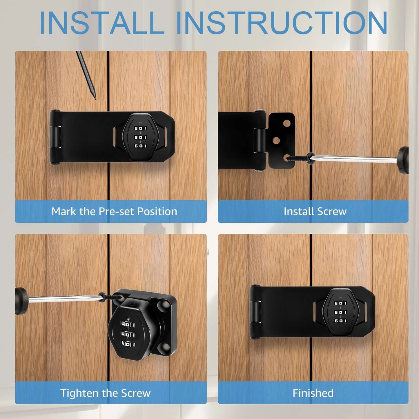 Mechanical Password Rotary Hasp Locks, 3 Digit Keyless Combination Lock Black