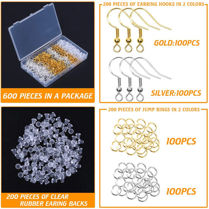 Thrilez Hypoallergenic Earring Hooks, 600Pcs Making Silver and Gold