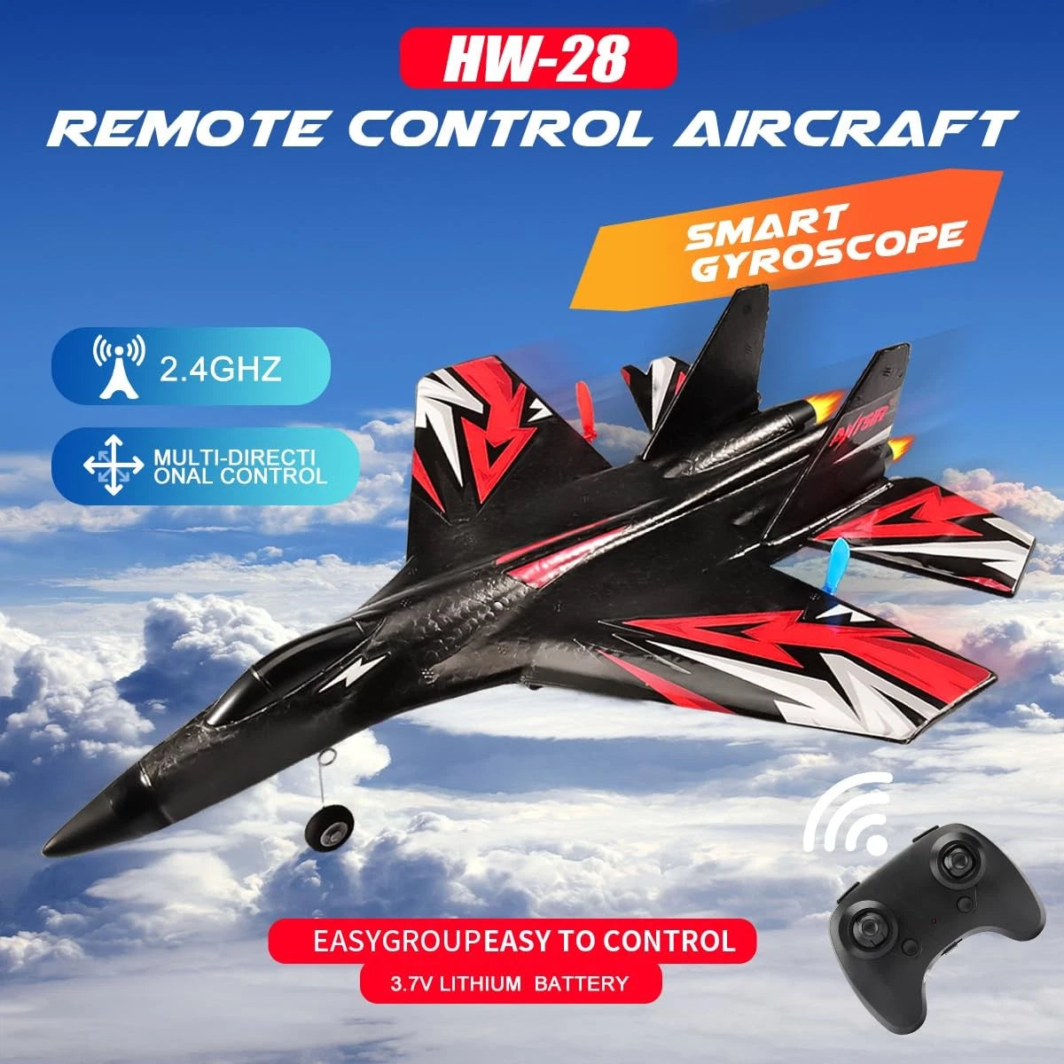 RoofWorld  Upgrade SU27 RC Airplane, Remote Control Black, Black