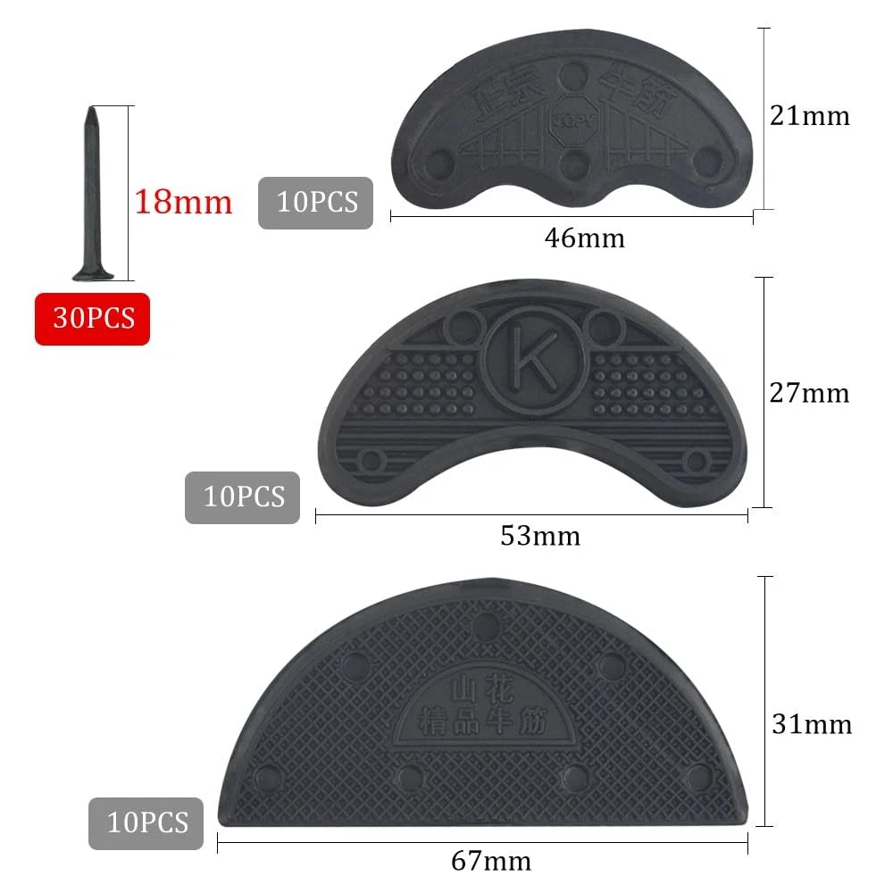 TOVOT 30PCS Heel Plates Black Taps Rubber Tips Sole 16 Piece Set,