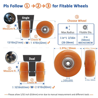 Luggage Wheels Replacement Kit 4PC Diameter 2in/50mm 50mm-Orange, Orange