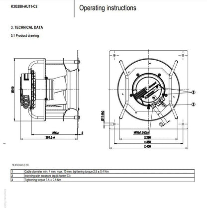 Ebmpapst K3G280-AU11-C2 Centrifugal Fan 400VAC 3100RPM 1000W 1.6A EC Cooling Fan