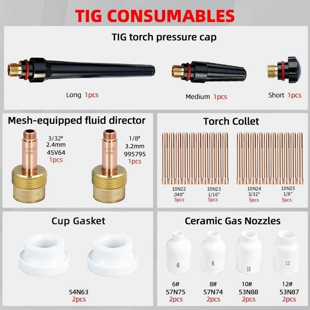 35PCS Large Bore Gas Lens Kit for WP-17/18/26 TIG Torch Jumbo Alumina 35pcs