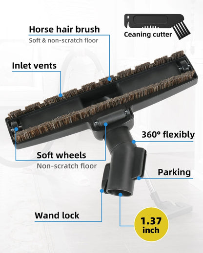SheildON Horse Hair Floorhead for Miele Vacuum Cleaners, 12" Wide Black