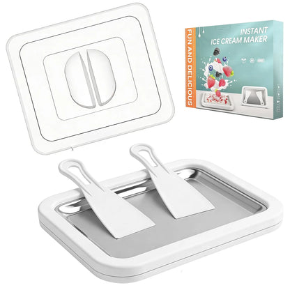 Rolled Ice Cream Maker Tray with Lid and 2 Scrapers, 304 Stainless L, Green