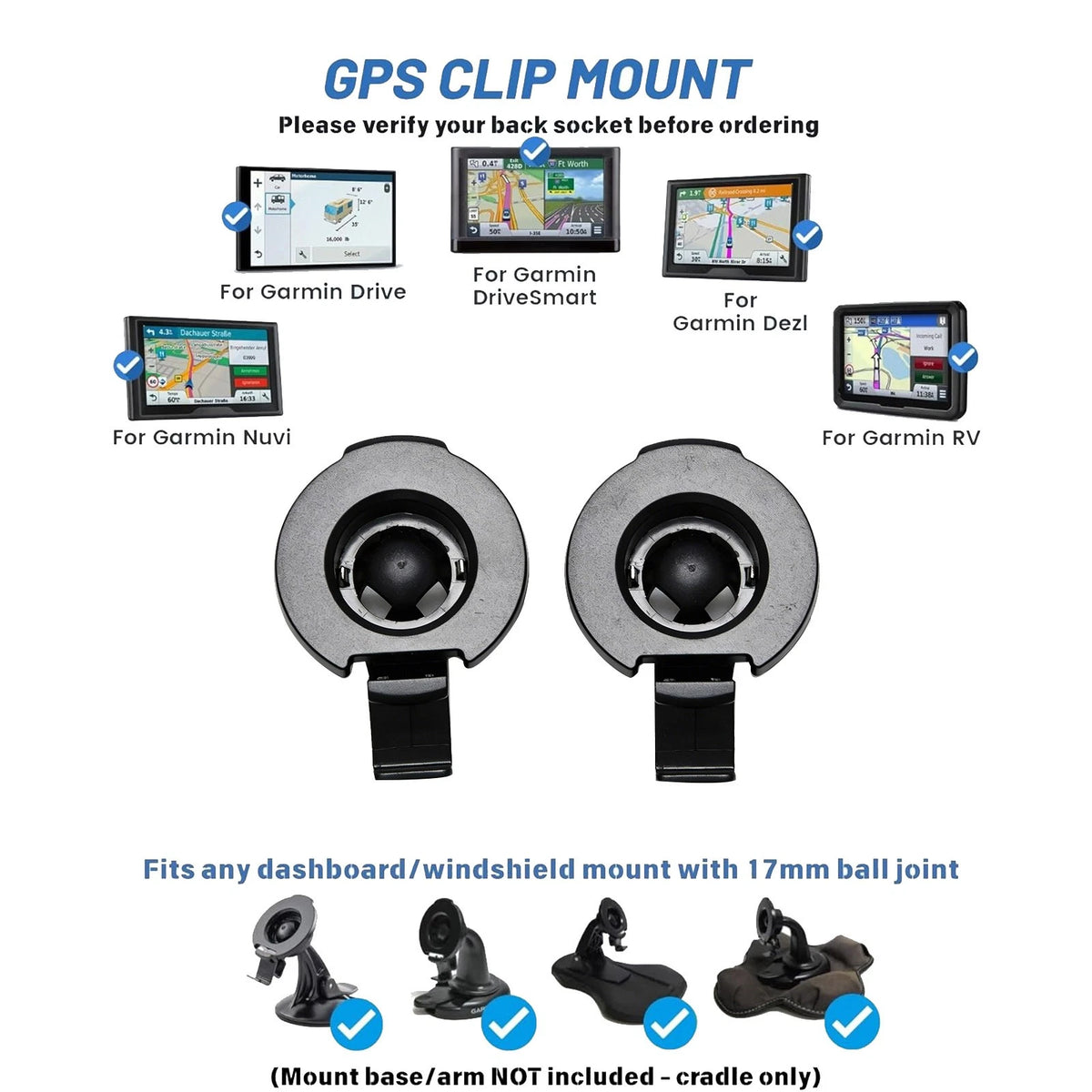 2 Pack GPS Cradle Bracket Clip Fits for Garmin Nuvi 2497 2539 Snap-In No Rattle