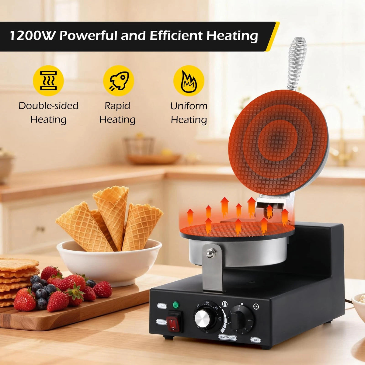 Dyna-Living Waffle Cone Maker Commercial Ice 9.8* 12.6* 21.7 inch, Black