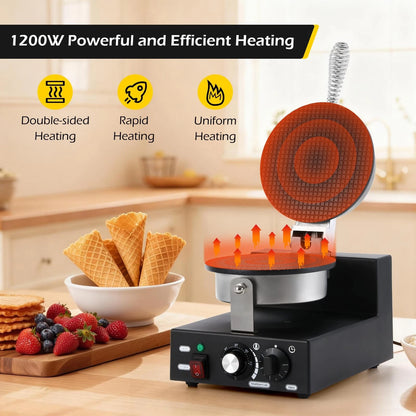 Dyna-Living Waffle Cone Maker Commercial Ice 9.8* 12.6* 21.7 inch, Black