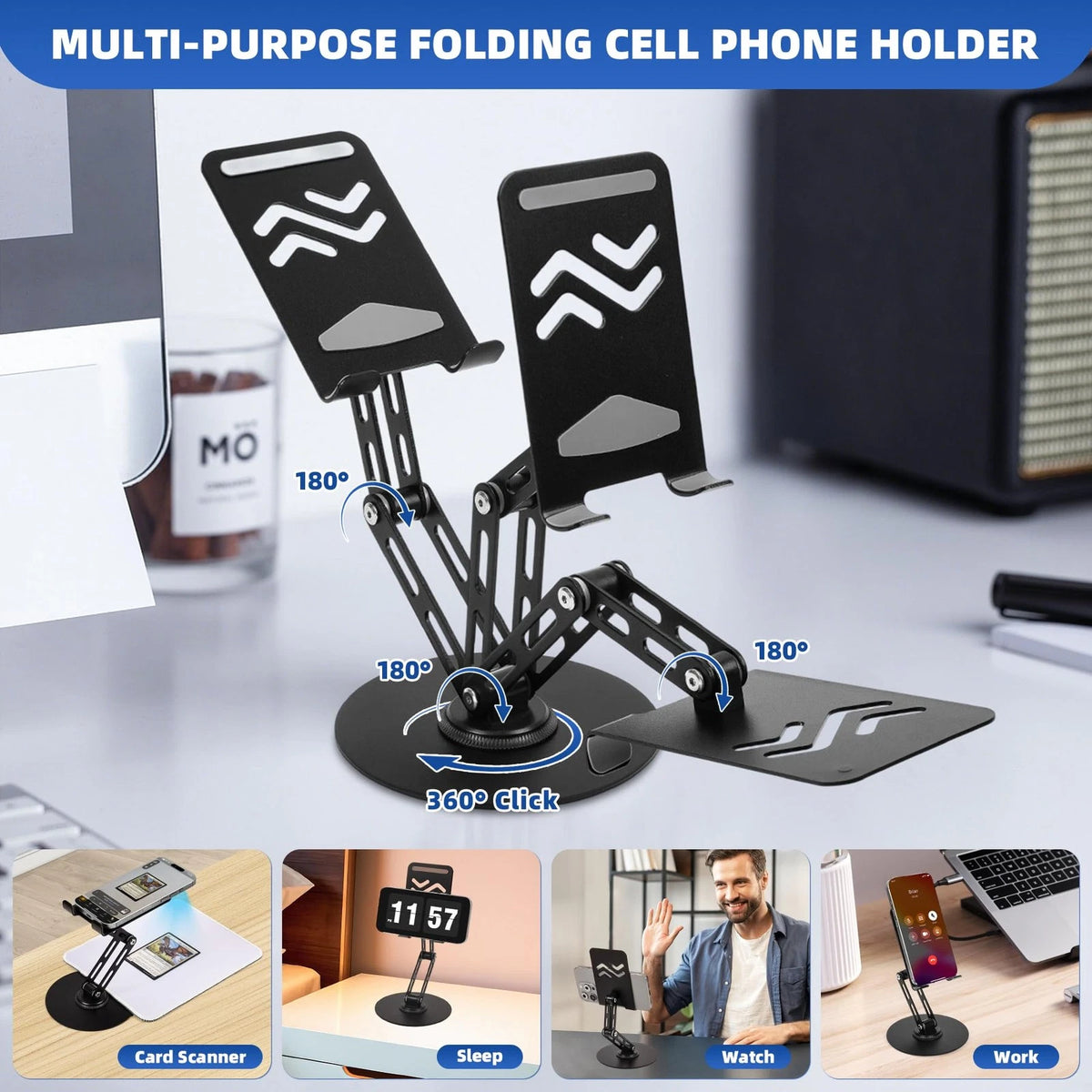 Utllsitm Foldable MTG Trading Card Scanner Stand,Carbon Steel Phone Black
