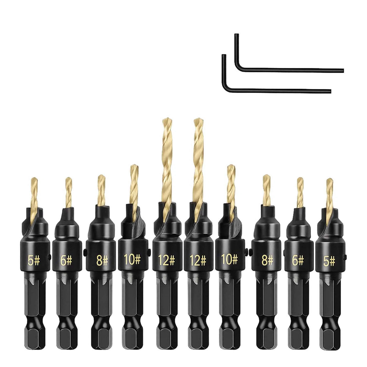 12-Piece Countersink Drill Bit Set One-Step Drill & Countersink, 1/4" Hex Shank
