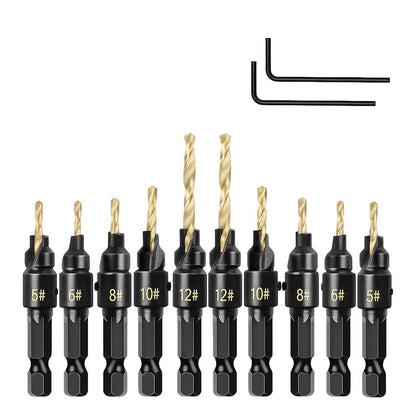 12-Piece Countersink Drill Bit Set One-Step Drill & Countersink, 1/4" Hex Shank