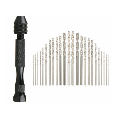 26Pcs Mini Micro Hand Drill Bit Kit Manual Keyless Chuck Pin Vise Rotary Tool